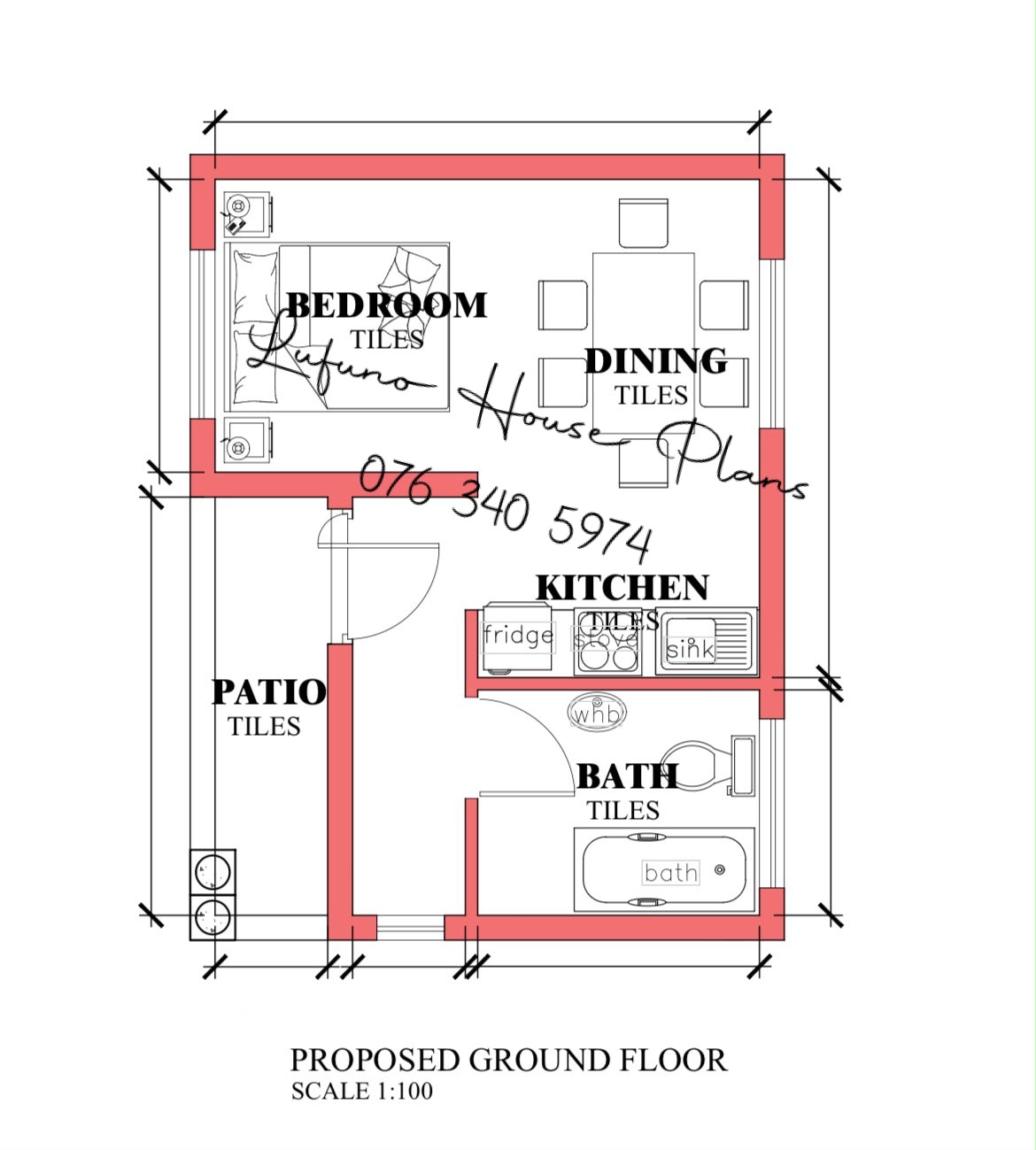 1 Bedroom Bachelor House (Emalahleni) floor plan