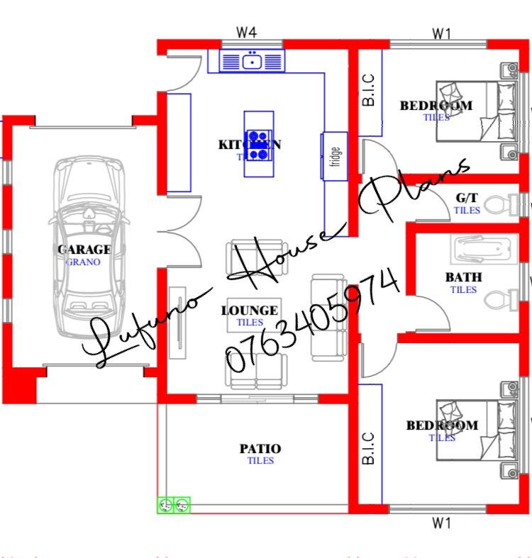2 Bedroom House with Single Garage — Flat Roof floor plan